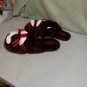 Auden Women's Arbor Faux-Fur Plush Scuff Mahogany Bow Slippers Size L 9/10